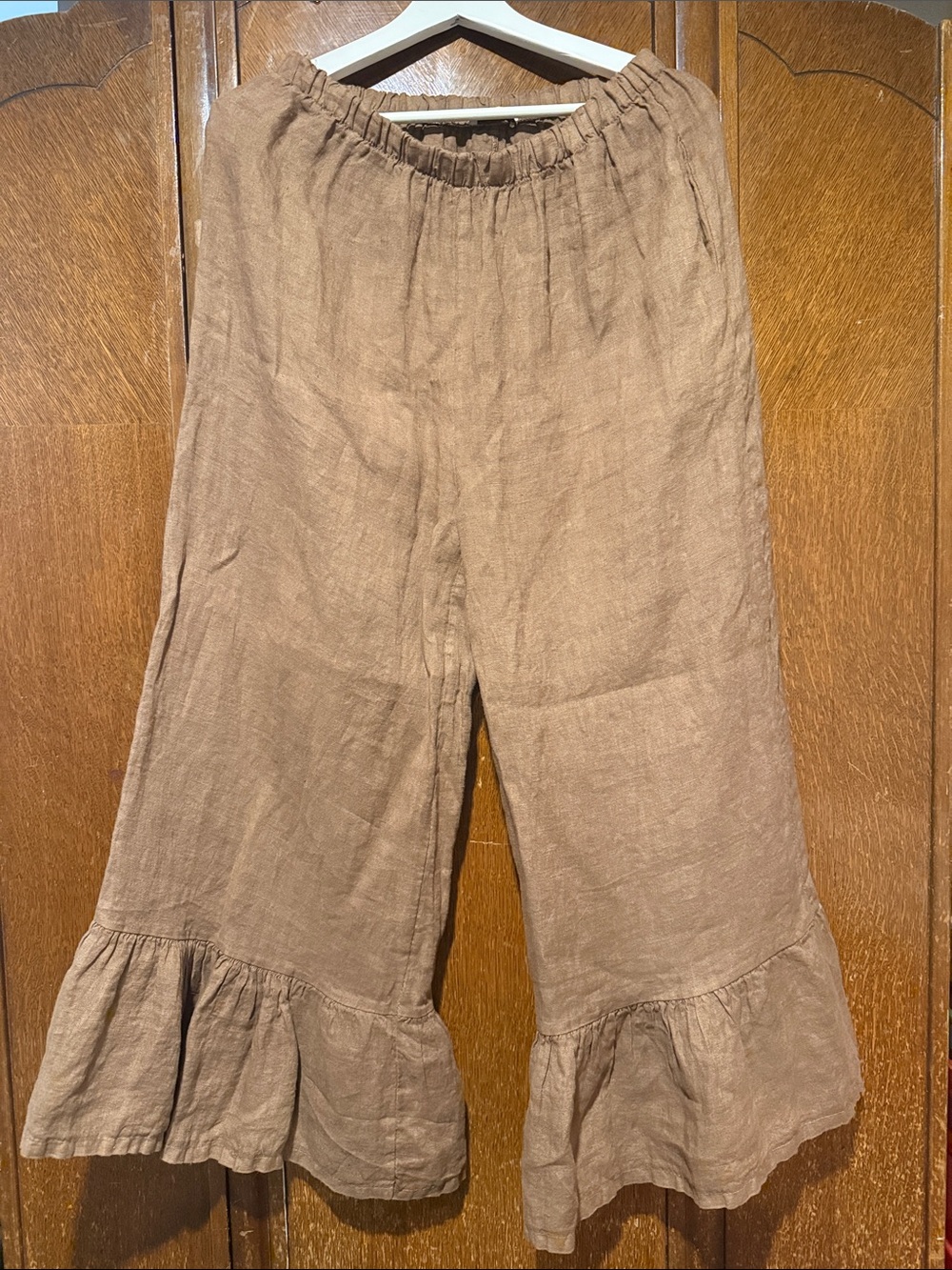Girls' Ruffle-Hem Linen Blend Pants - Tan Brown